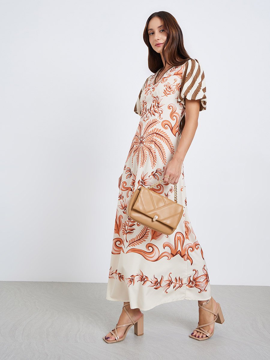 Women All-Over Print V-Neck Maxi Dress