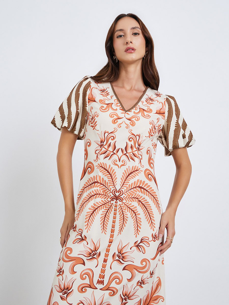 Women All-Over Print V-Neck Maxi Dress