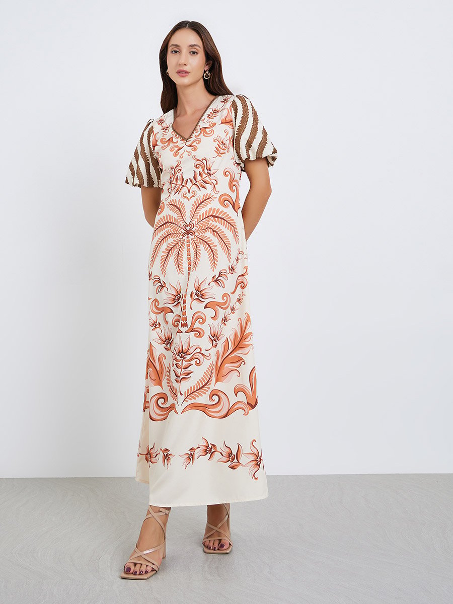 Women All-Over Print V-Neck Maxi Dress