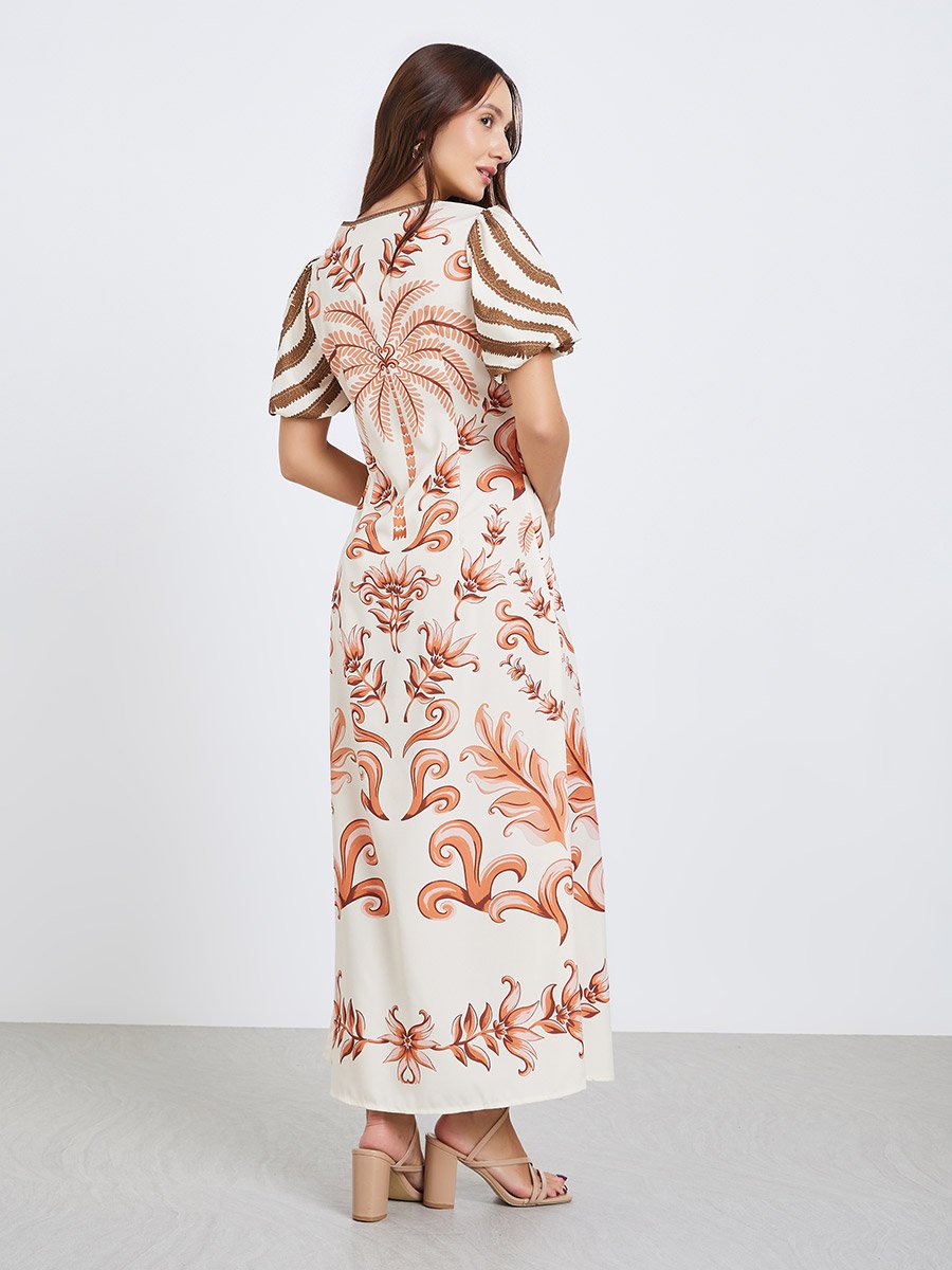 Women All-Over Print V-Neck Maxi Dress