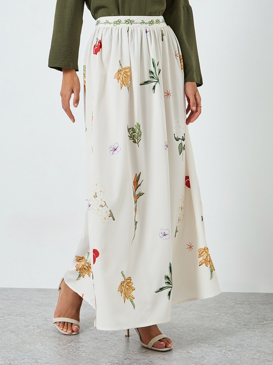 Women Floral Print A-Line Maxi Skirt