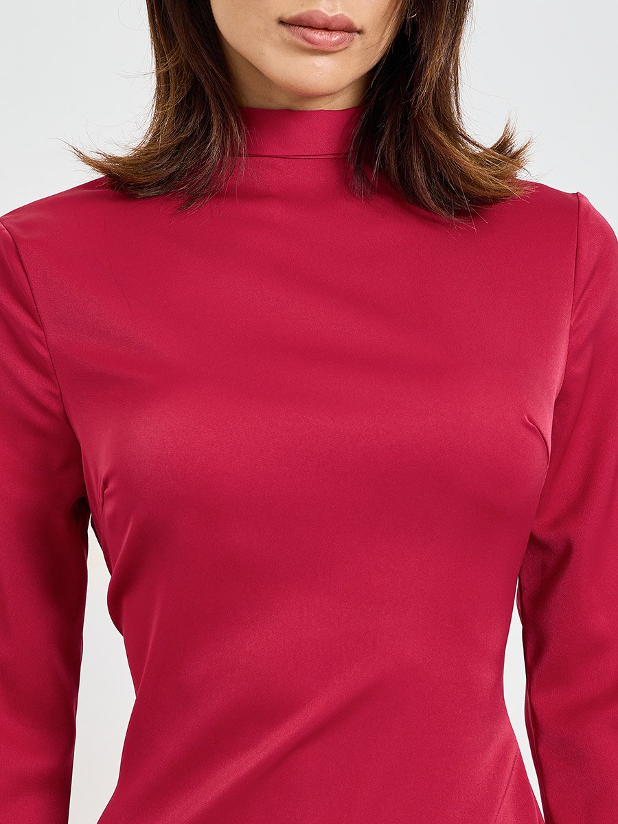 Red High Neck Maxi Dress with Bell Sleeves