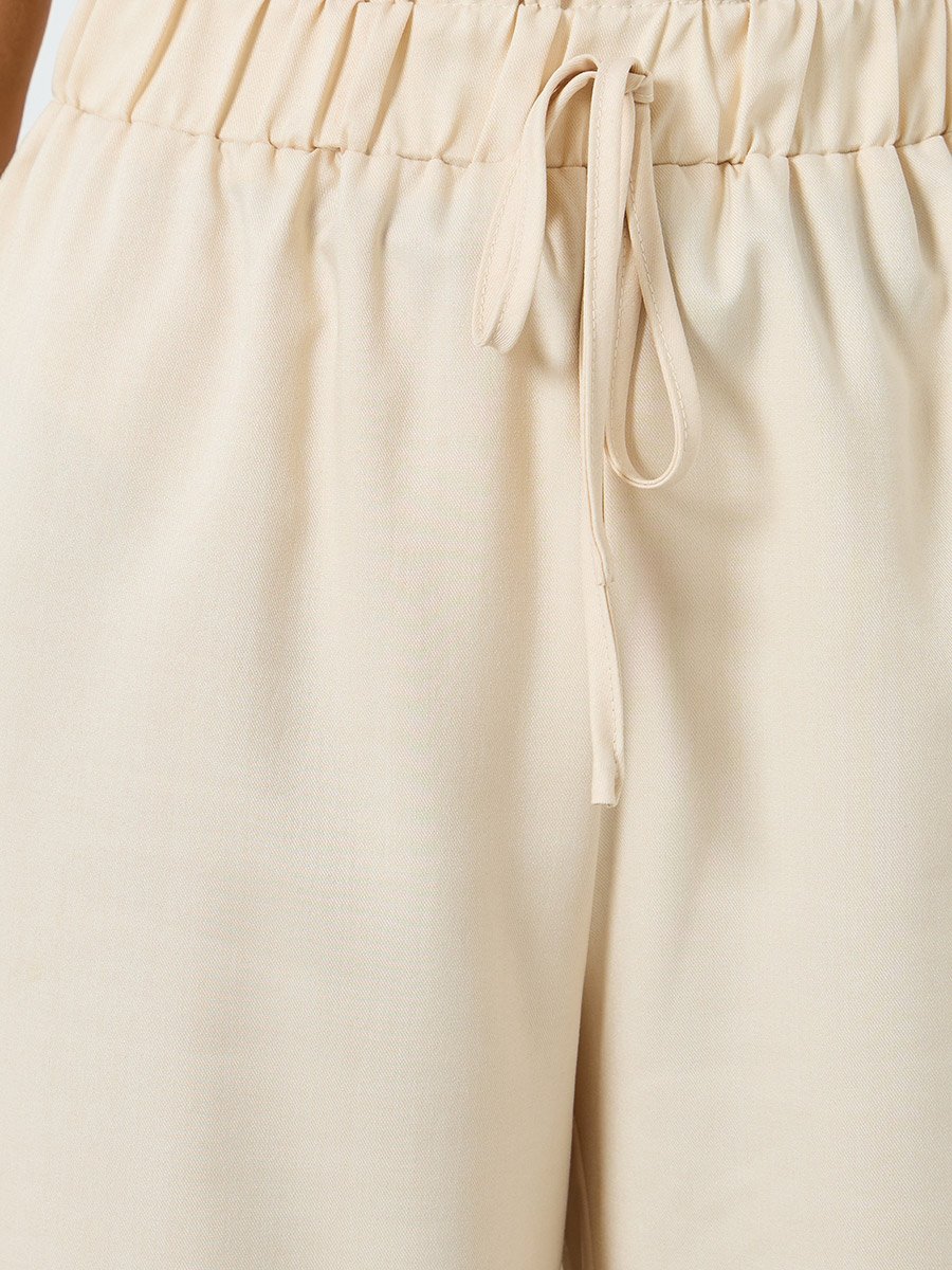 Women Beige Wide Leg Pants with Drawstring