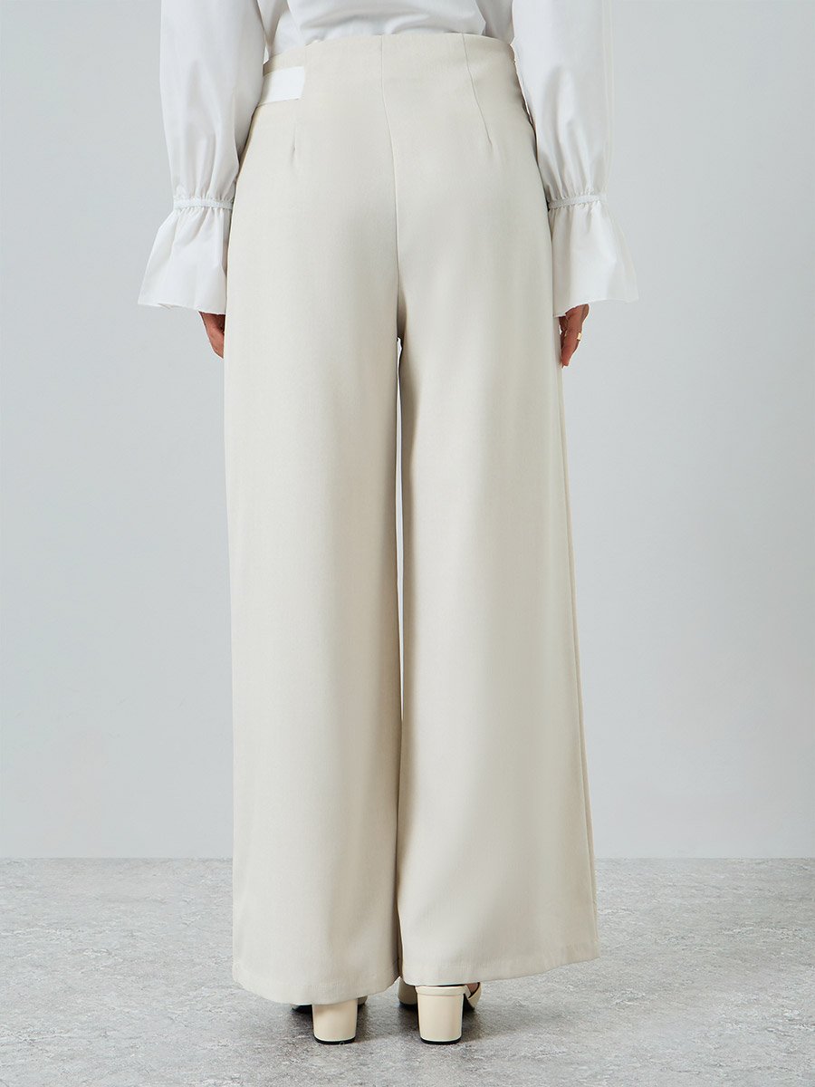 Women Beige Wide Leg Pants
