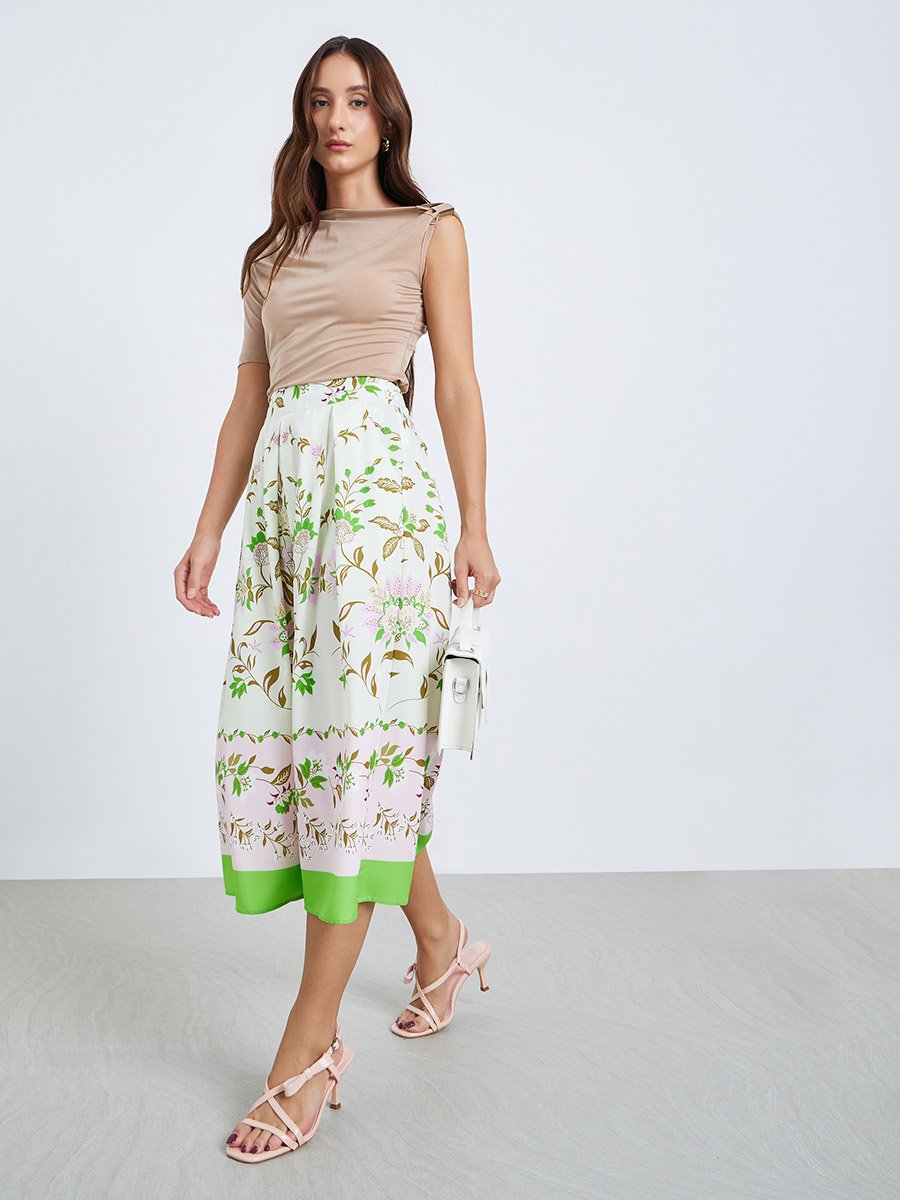 Women Floral Print A-Line Midi Skirt