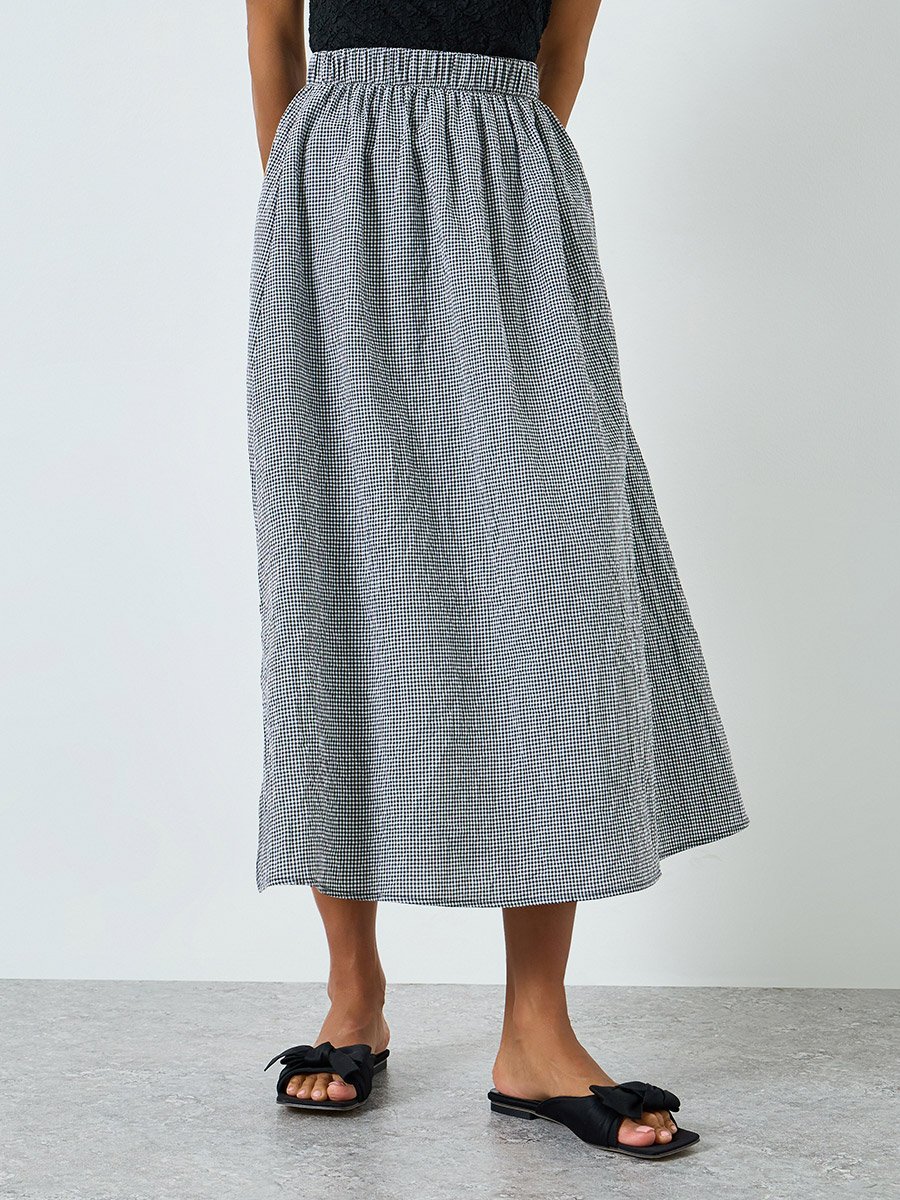 Women Checked Side Slit A-Line Skirt