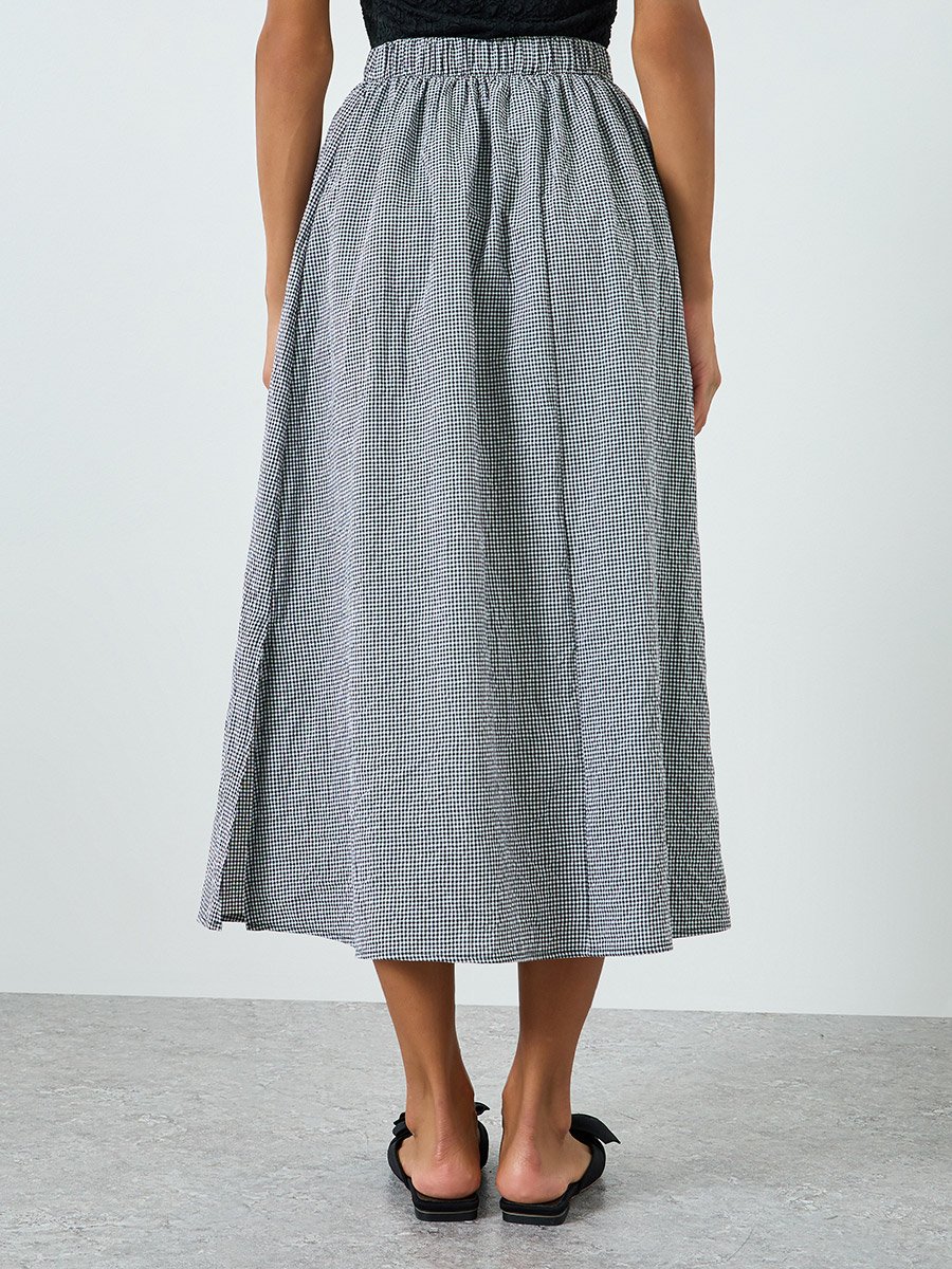 Women Checked Side Slit A-Line Skirt