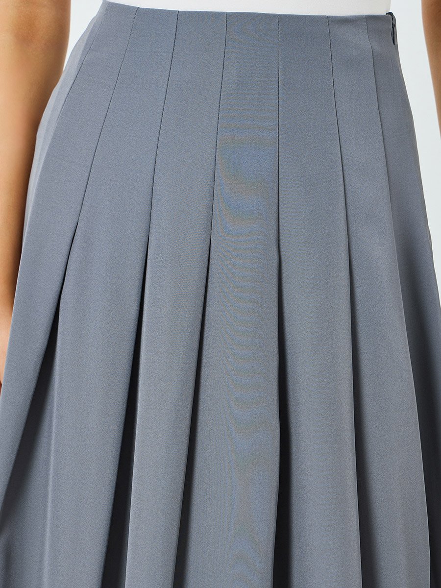 Women Grey Pleated A-Line Maxi Skirt
