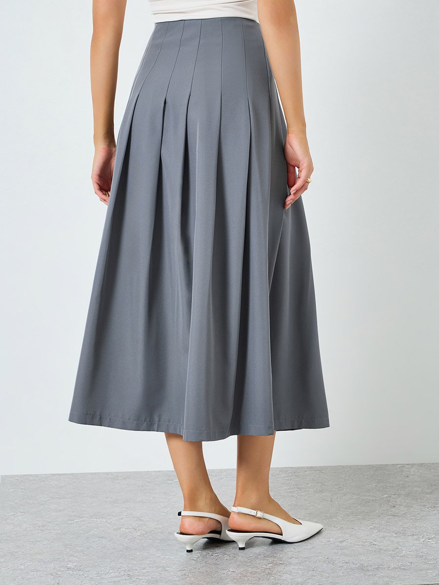 Women Grey Pleated A-Line Maxi Skirt For Women at UAE | Styli
