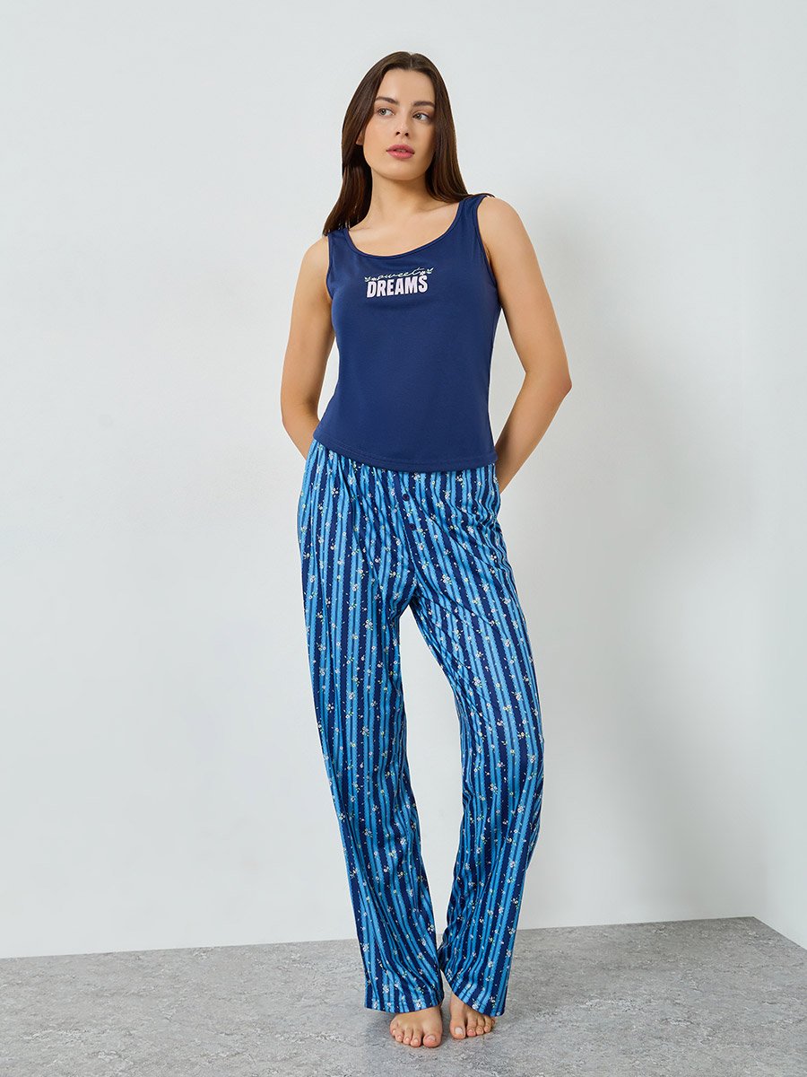 Sweet Dreams Slogan Tank and Stripe Ditsy Pyjama Set