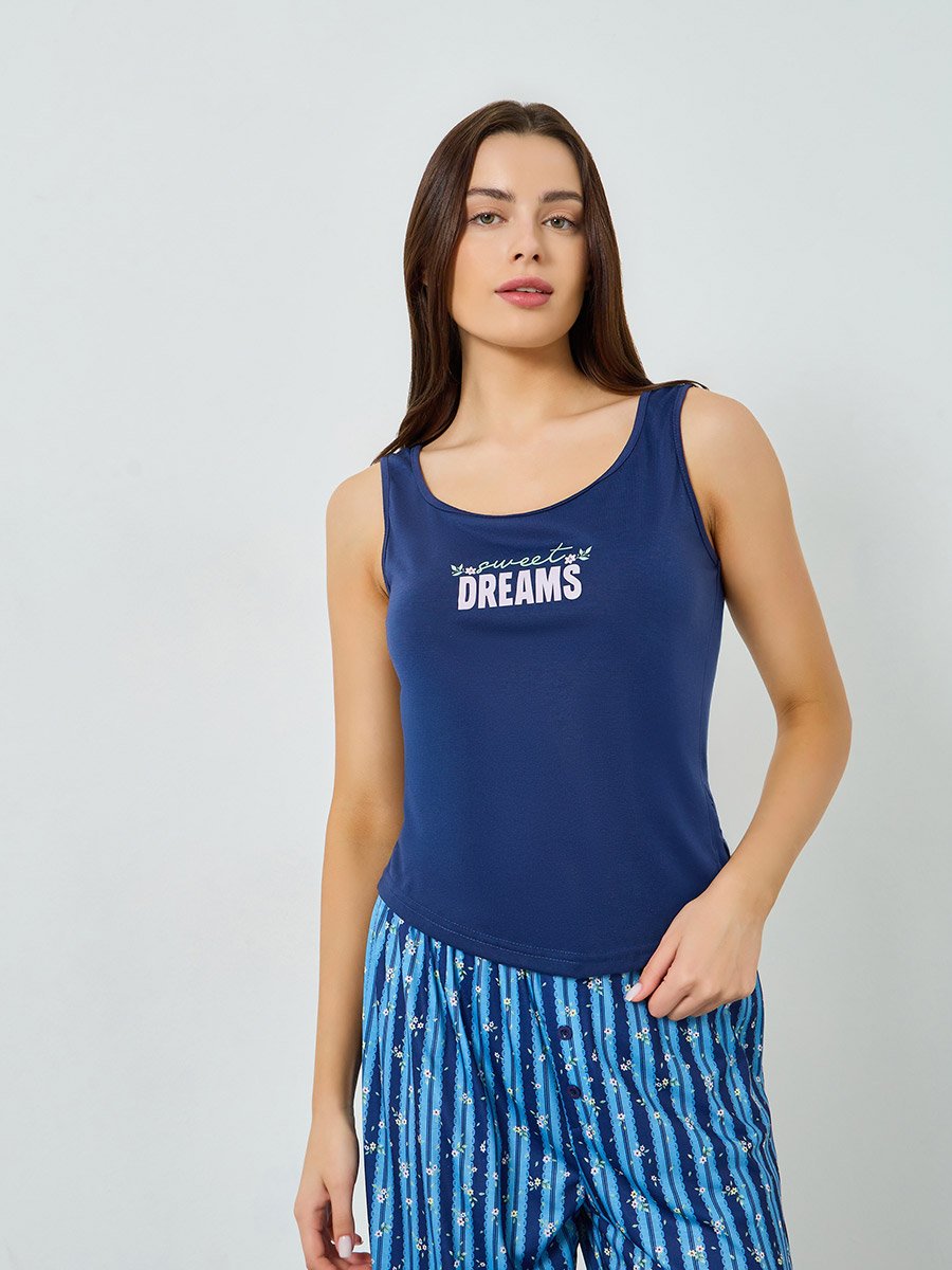 Sweet Dreams Slogan Tank and Stripe Ditsy Pyjama Set