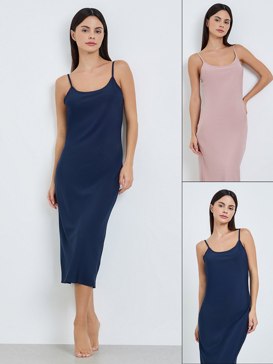 Pack of 2 - Solid Strappy Slip Dress