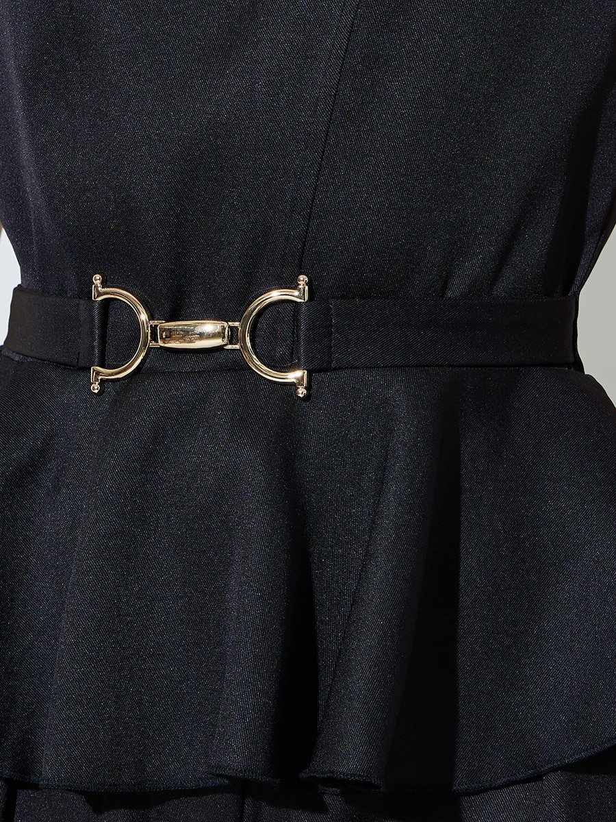 Black Buckle Waist Peplum Top and Trousers Co-ord Set