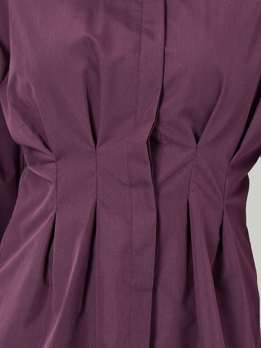 Women Purple Long Sleeve Fold Pleated Shirt