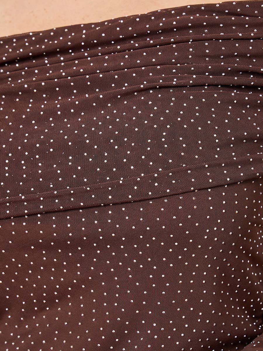 Women Brown Off Shoulder Neck Sequin Top