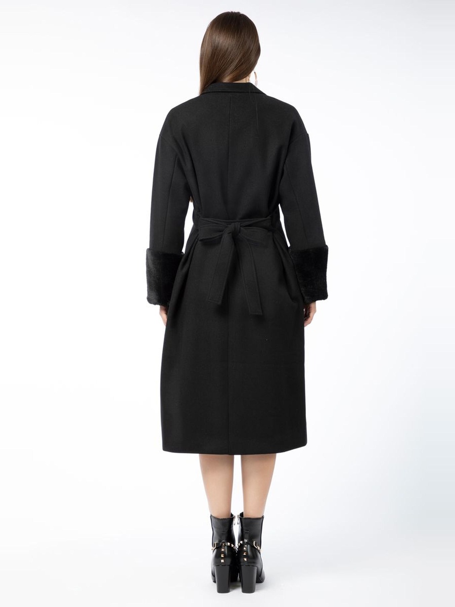 Longline Buttoned Coat with Fur Detail