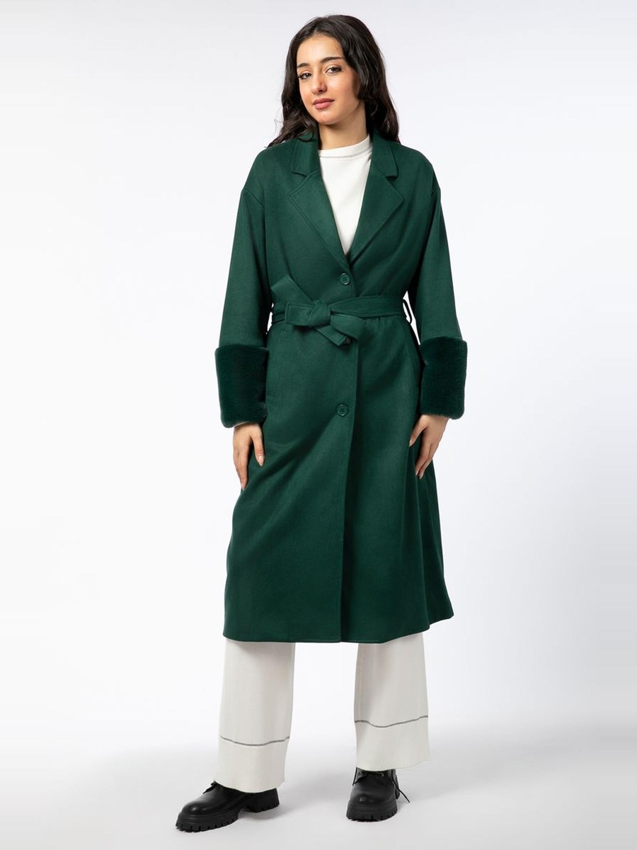 Longline Coat with Fur On Sleeves