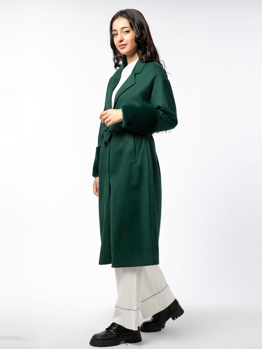 Longline Coat with Fur On Sleeves