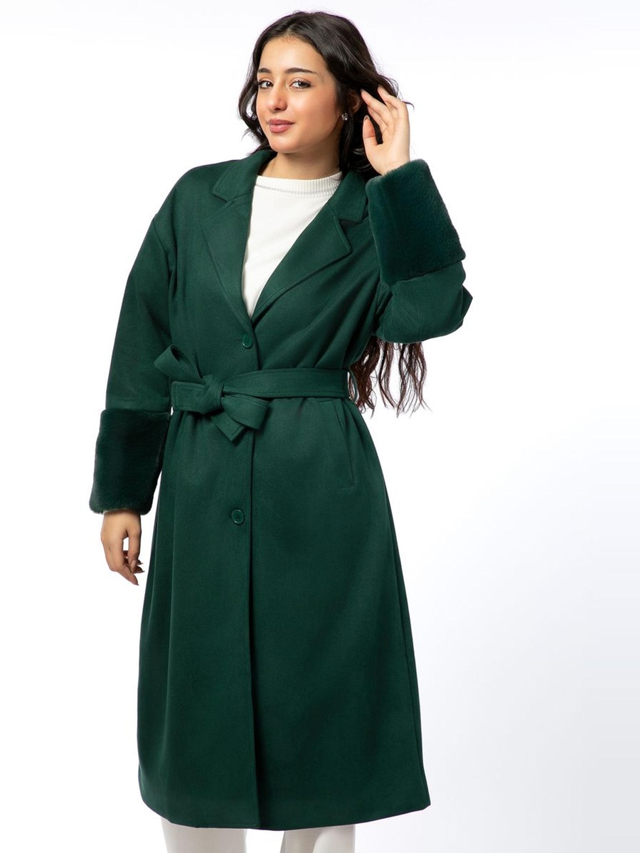 Longline Coat with Fur On Sleeves