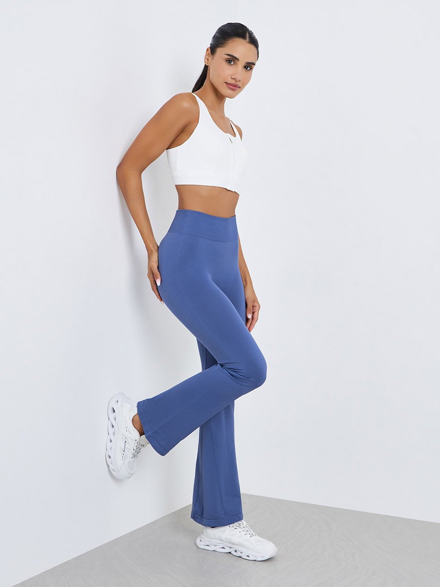 Blue Seamless Broad Waist Flare Leggings