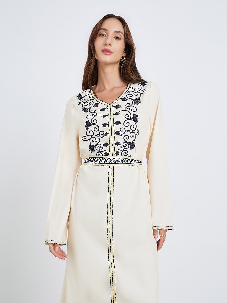 Women Beige Floral Embroidered Maxi Dress For Women at UAE | Styli