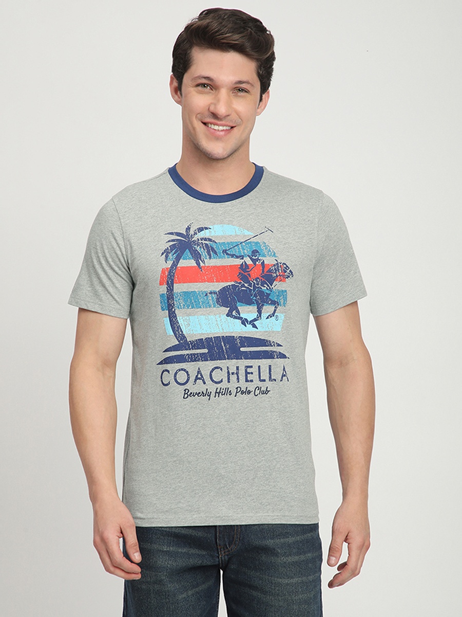 Grey Graphic Print Round Neck T-Shirt
