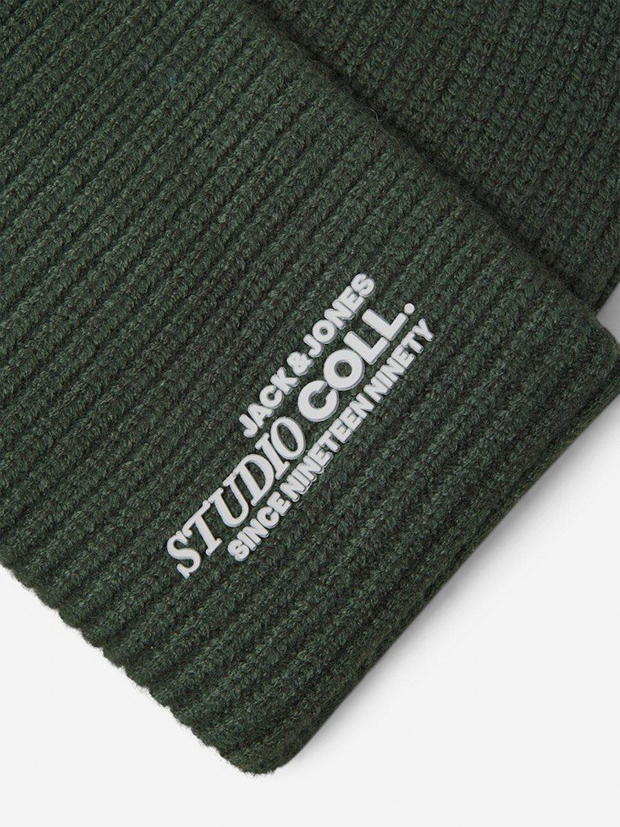 Green Flat Knit Folded Beanie