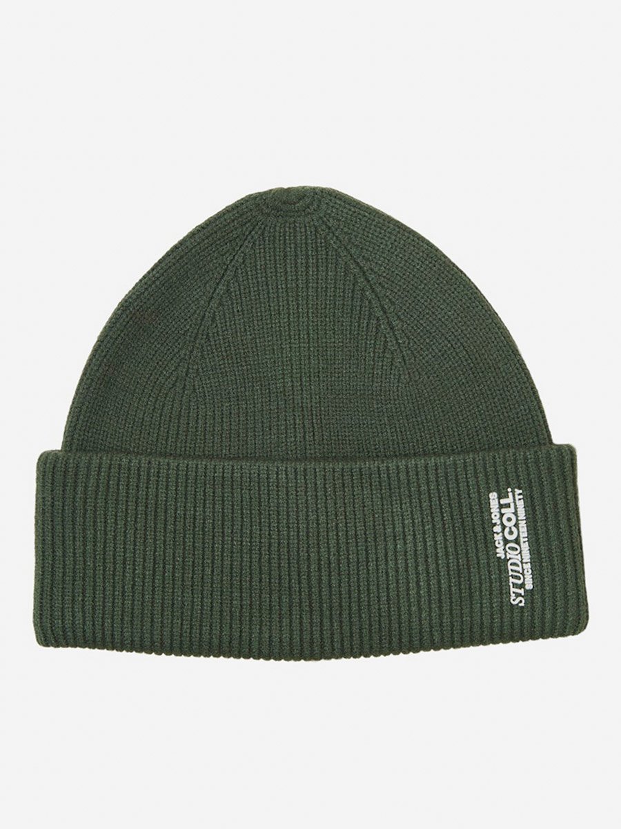 Green Flat Knit Folded Beanie