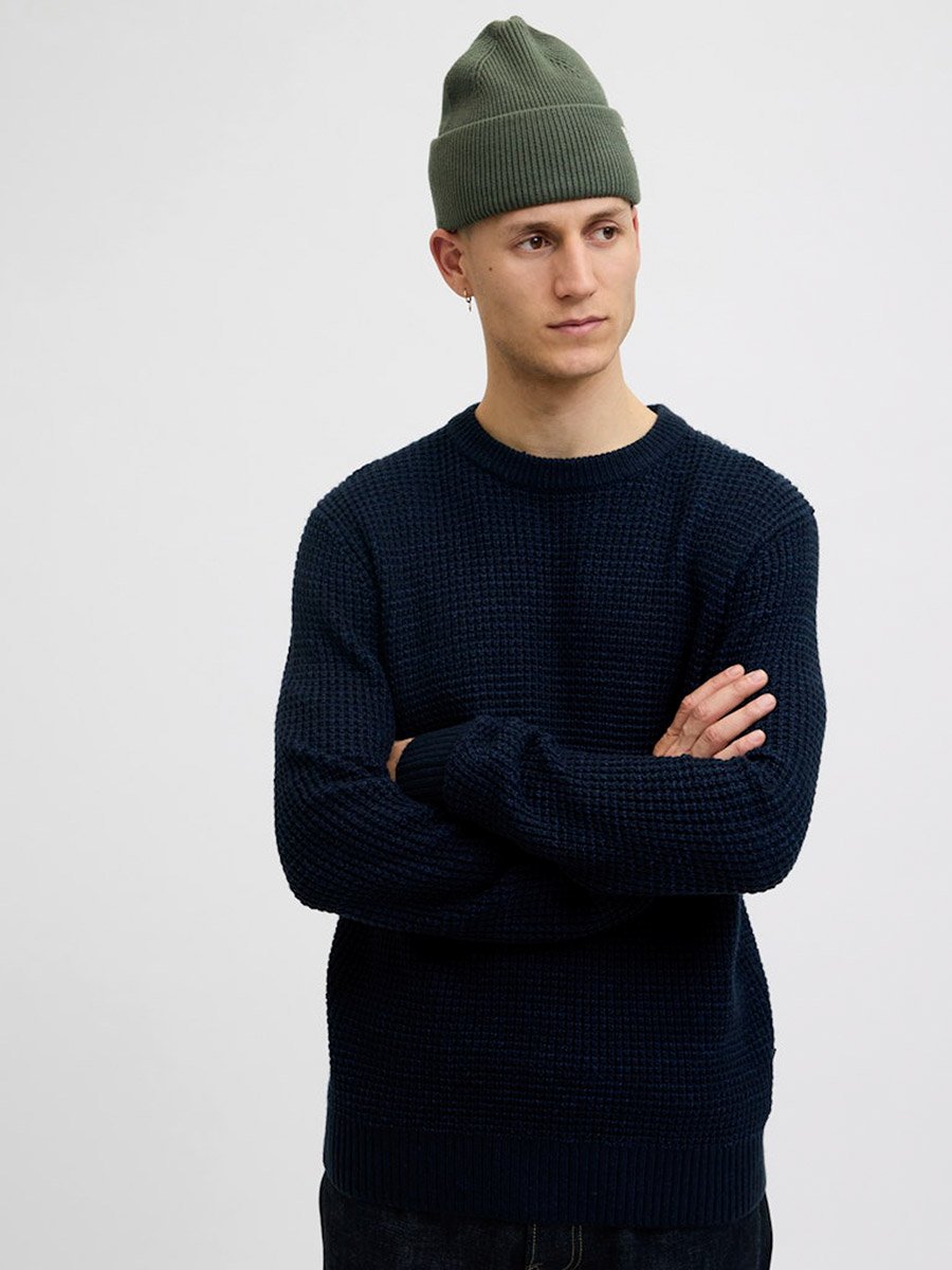Green Flat Knit Folded Beanie