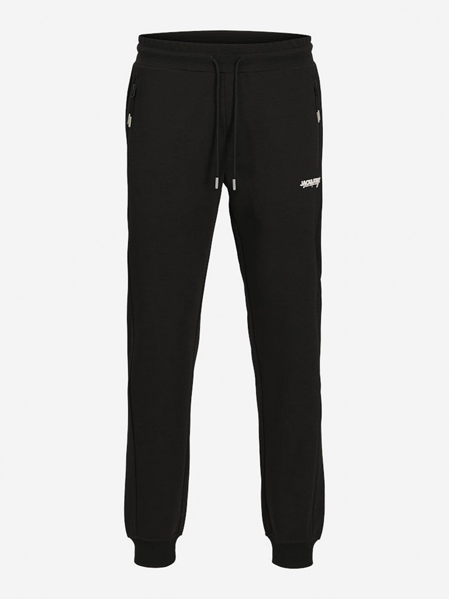 Black Textured Panel Cuffed Joggers