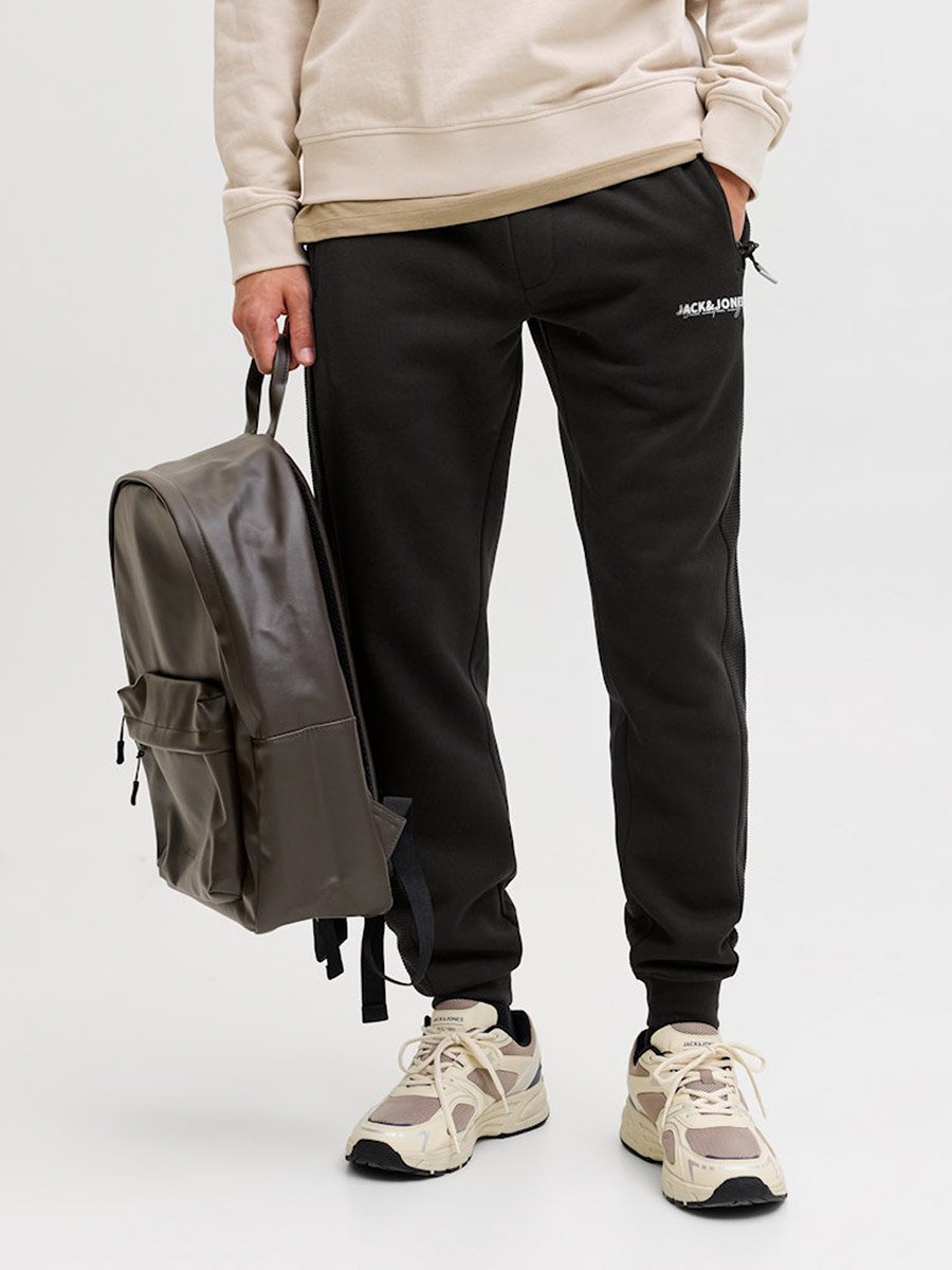 Black Textured Panel Cuffed Joggers