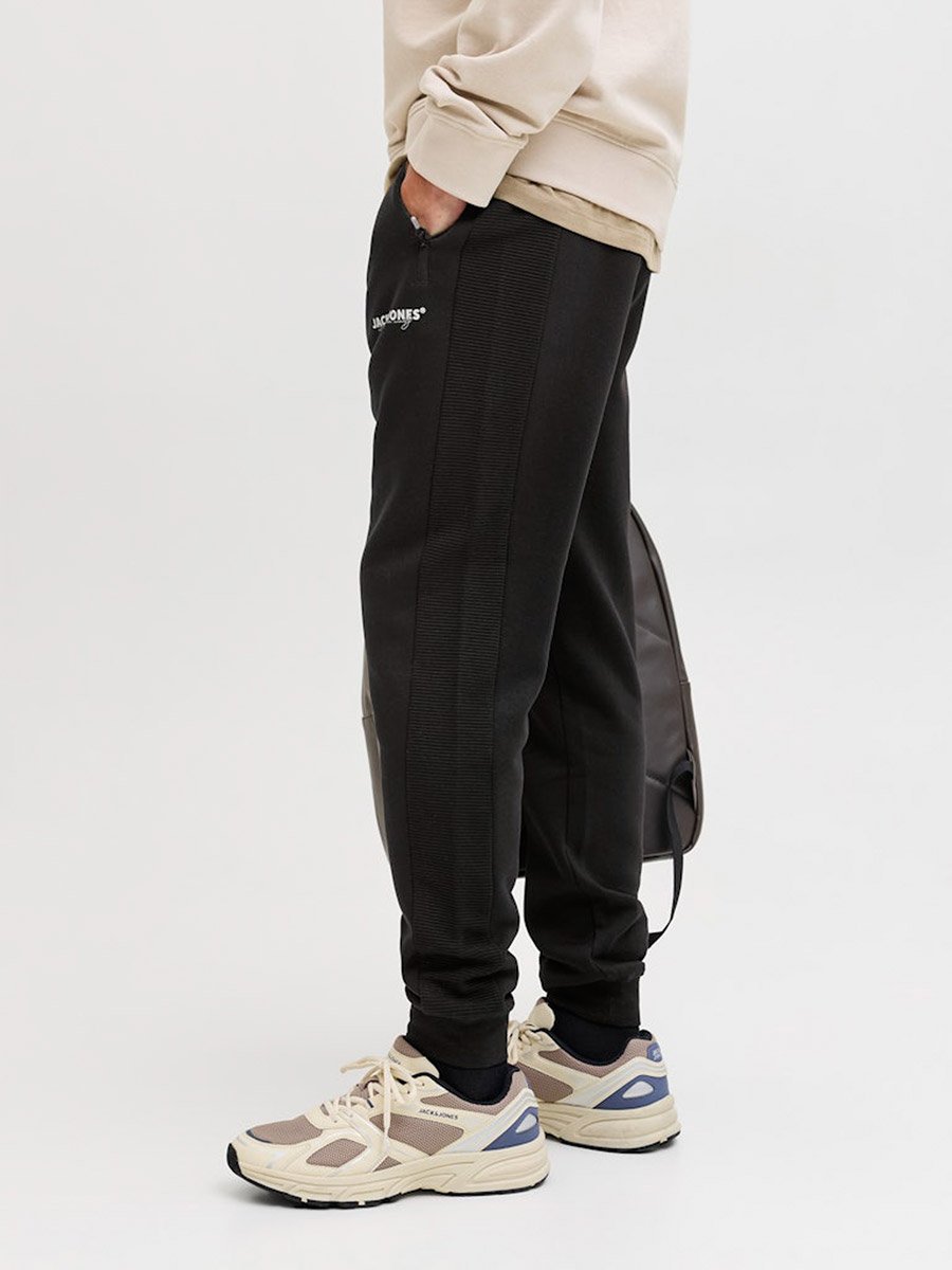 Black Textured Panel Cuffed Joggers