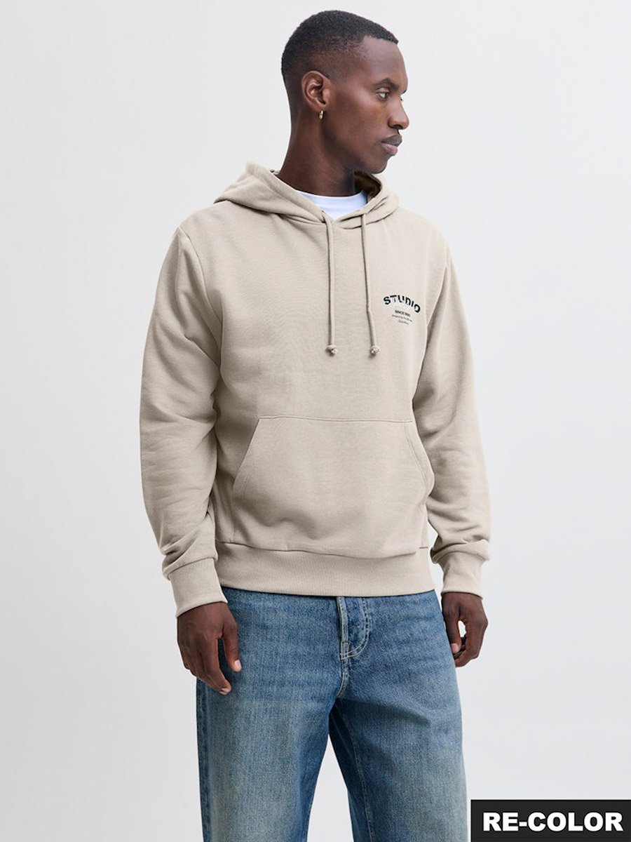 Beige Printed Studio Pullover Hoodie