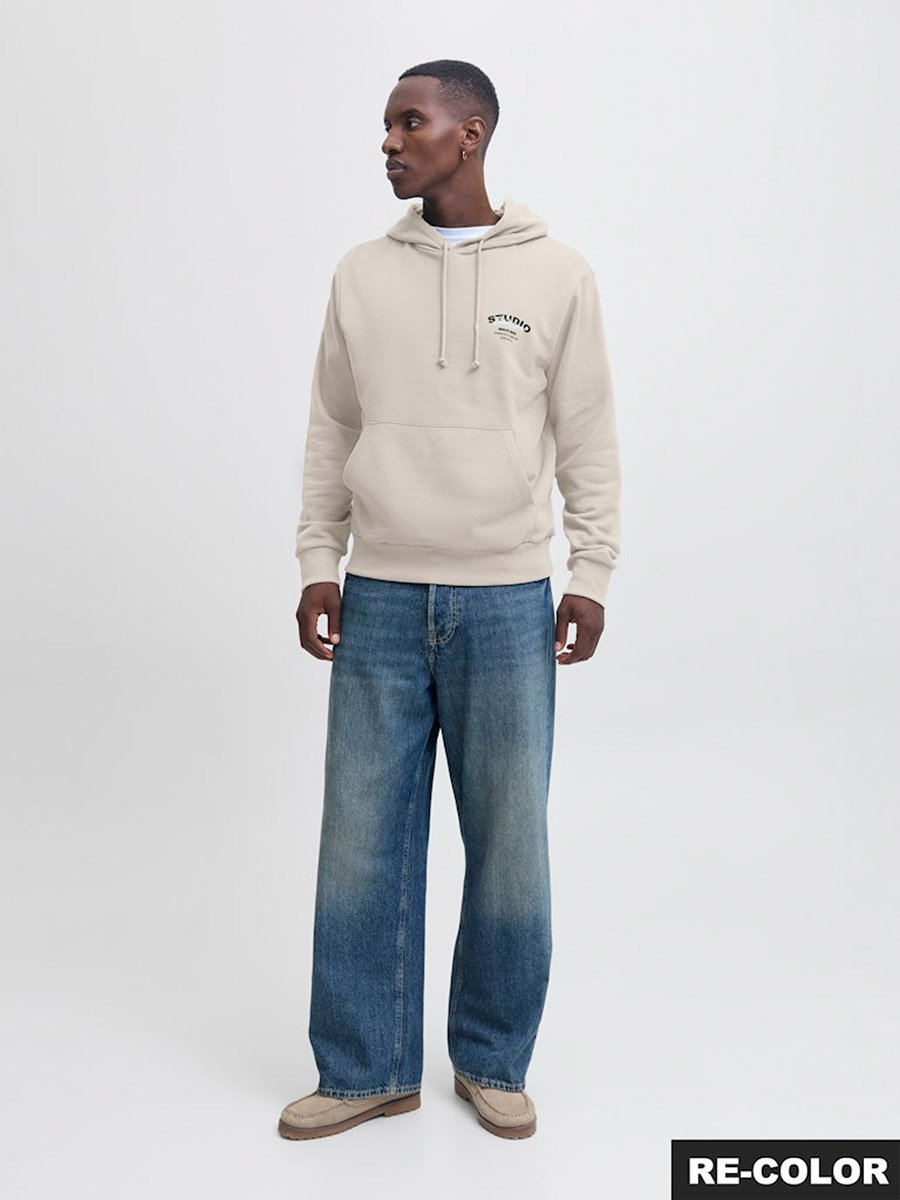 Beige Printed Studio Pullover Hoodie