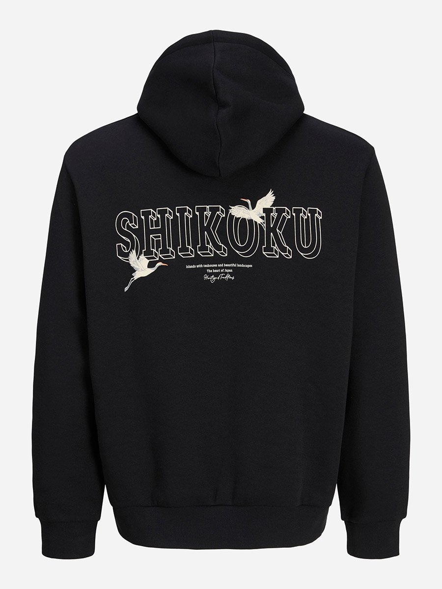Black Back Graphic Print Pullover Hoodie