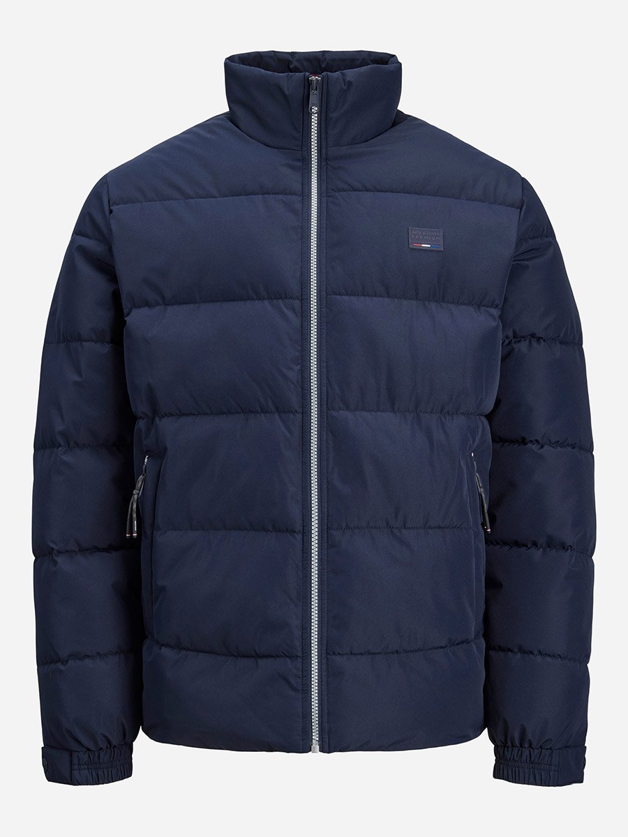 Navy Blue High Neck Zip-Up Puffer Jacket