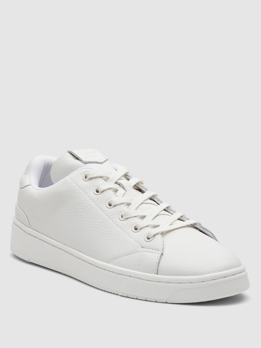 Men White Plain Round Toe Lace-Up Sneakers