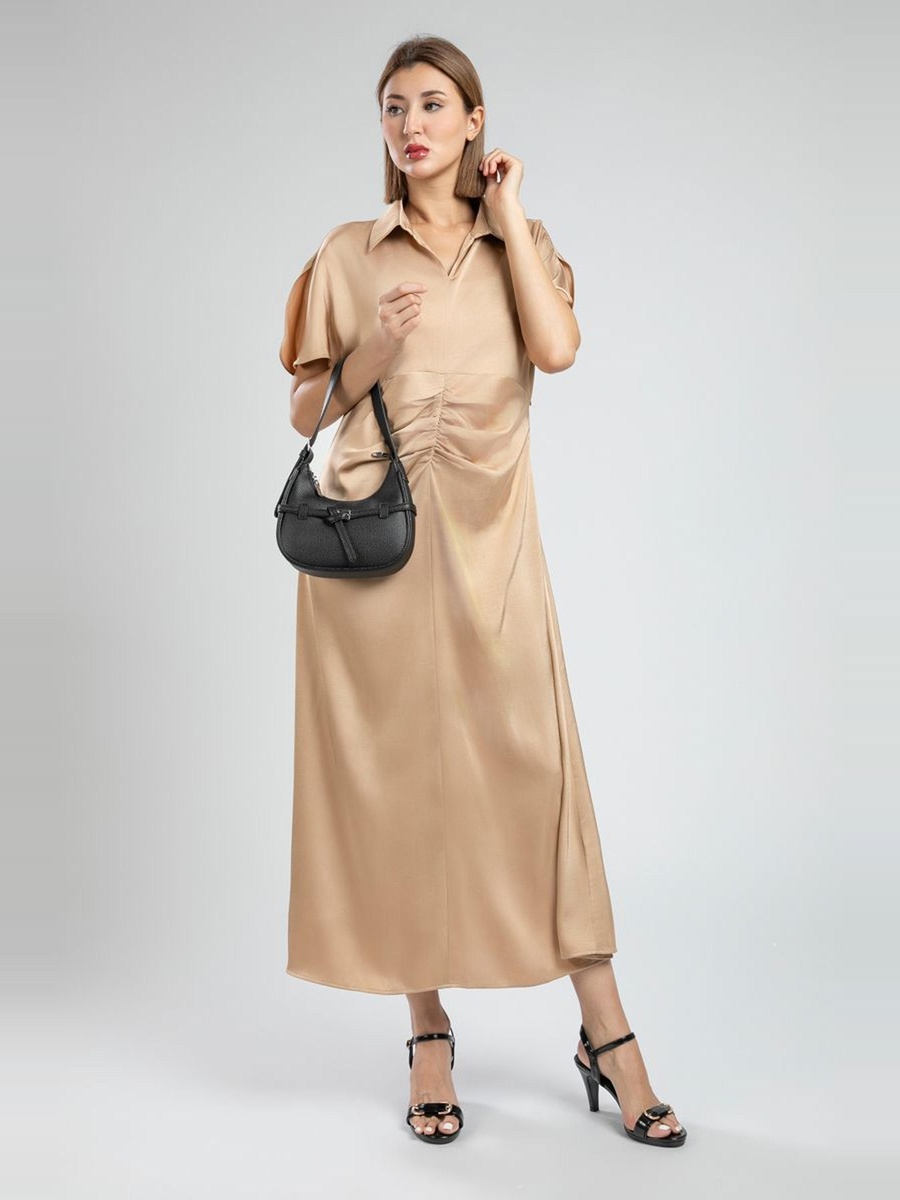 Plain Ruched A-Line Midi Dress