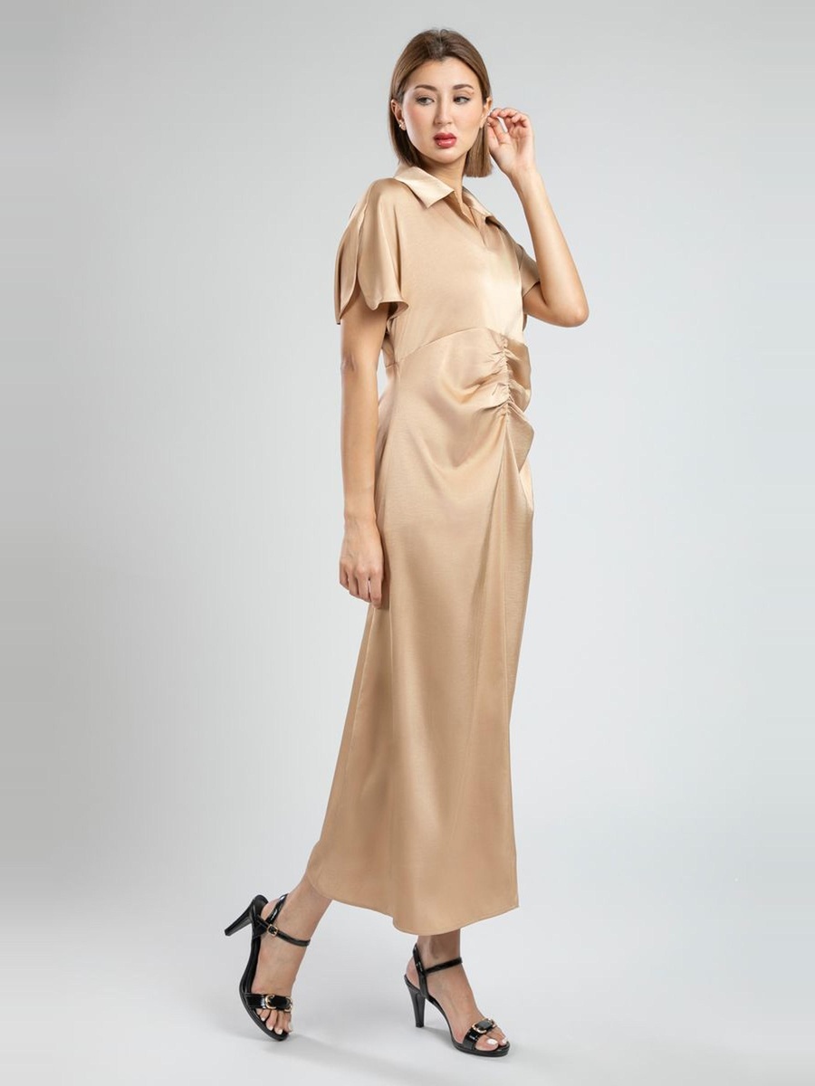 Plain Ruched A-Line Midi Dress