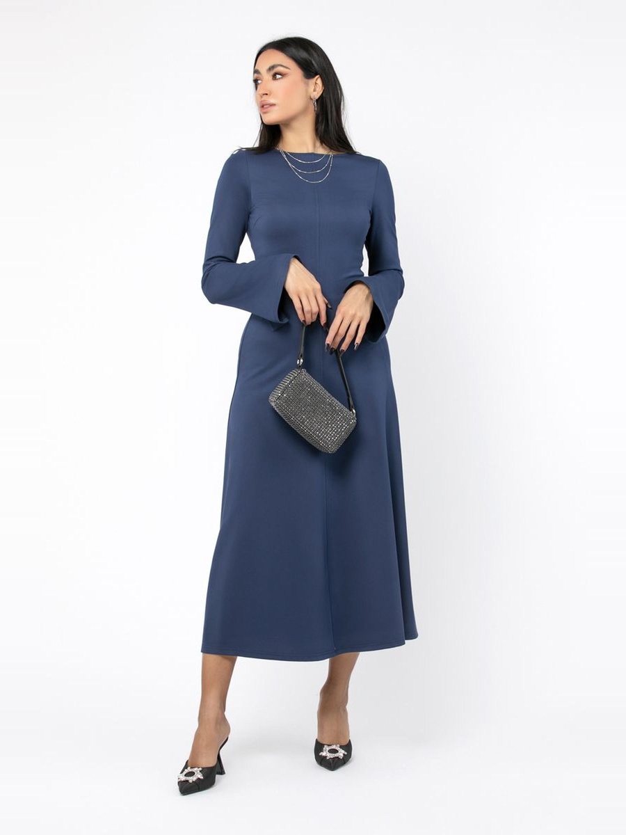 Solid A-Line Midi Dress