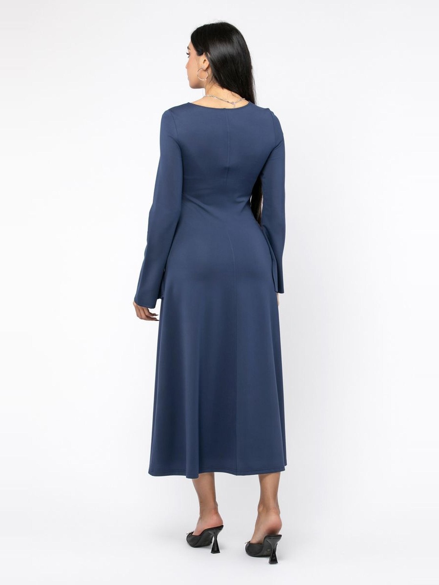 Solid A-Line Midi Dress