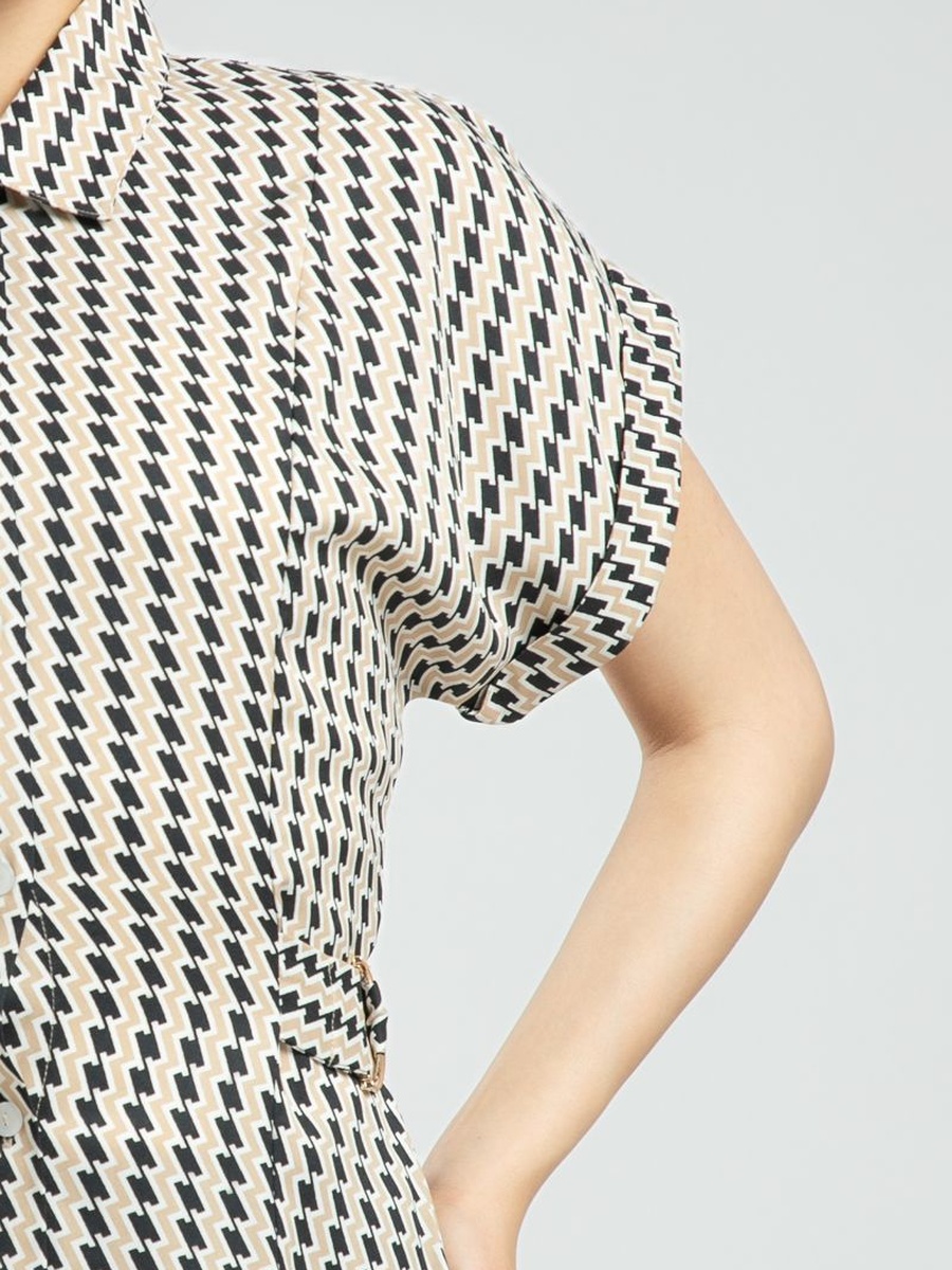 Printed Short Sleeve Midi Shirt Dress