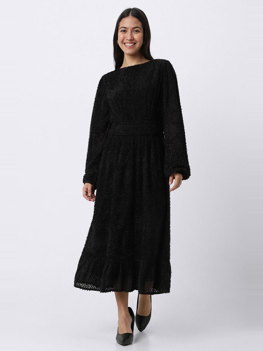 Plain V Back A-Line Midi Dress