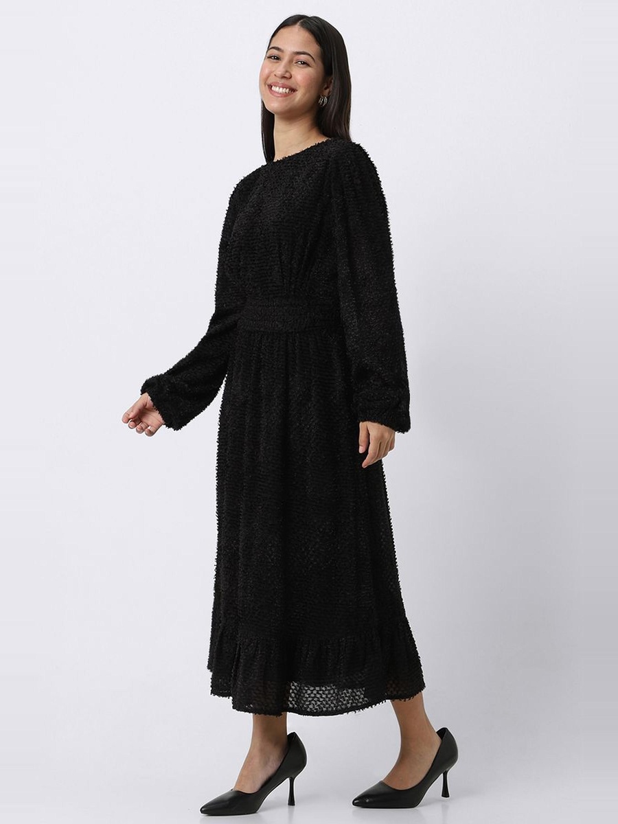 Plain V Back A-Line Midi Dress