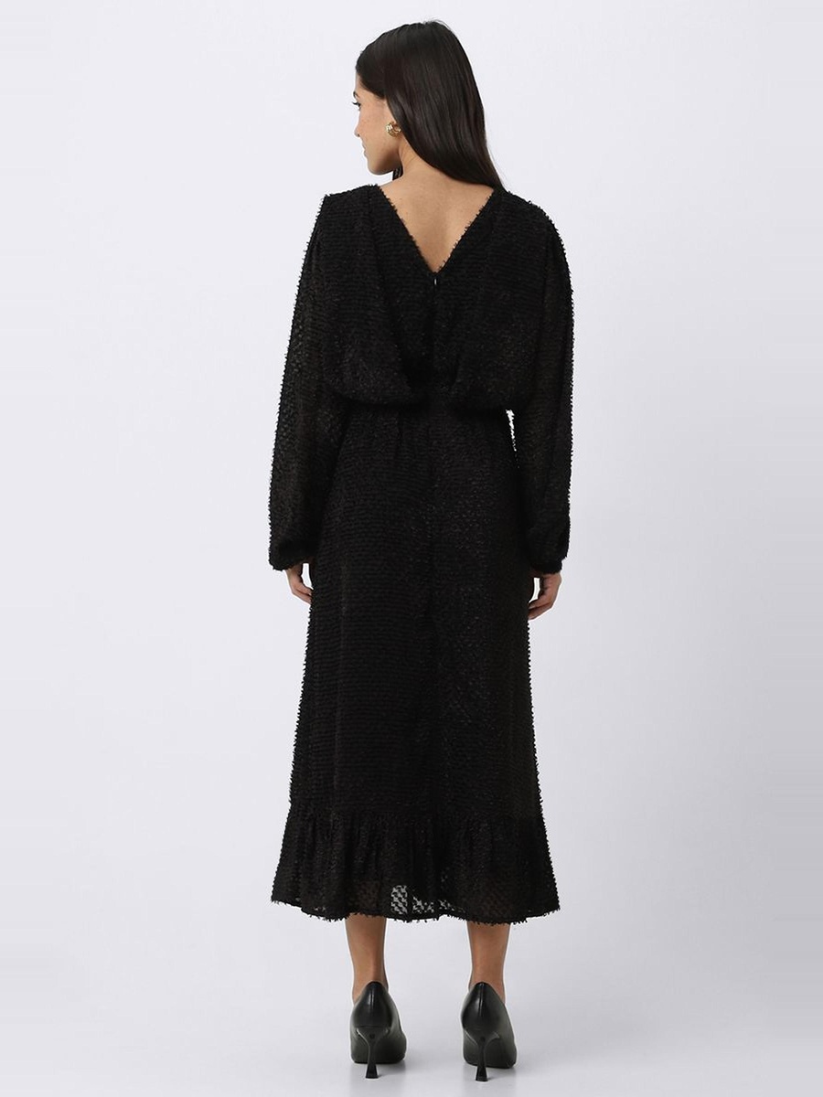 Plain V Back A-Line Midi Dress