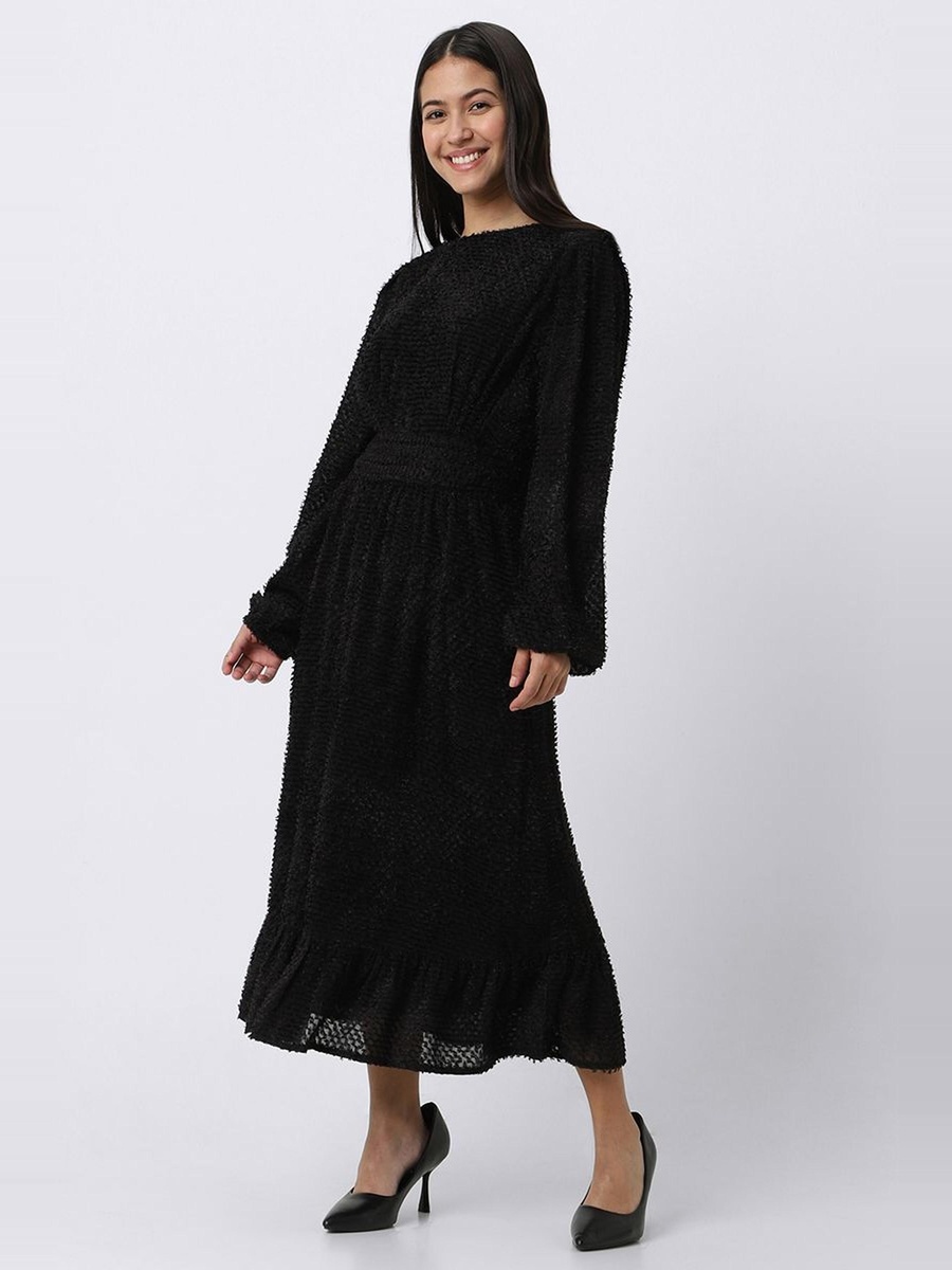 Plain V Back A-Line Midi Dress