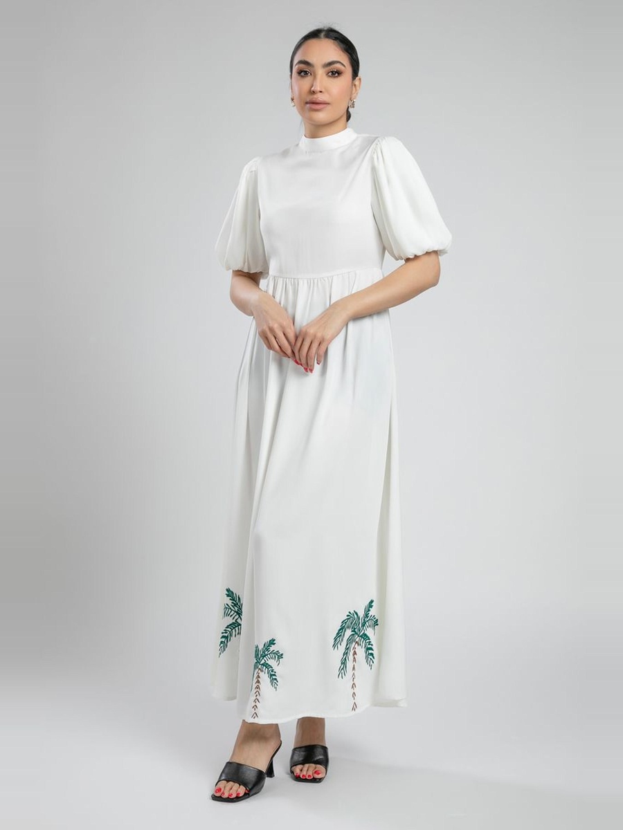 Puff Sleeves Printed Maxi Dress