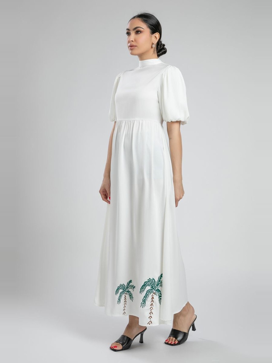 Puff Sleeves Printed Maxi Dress