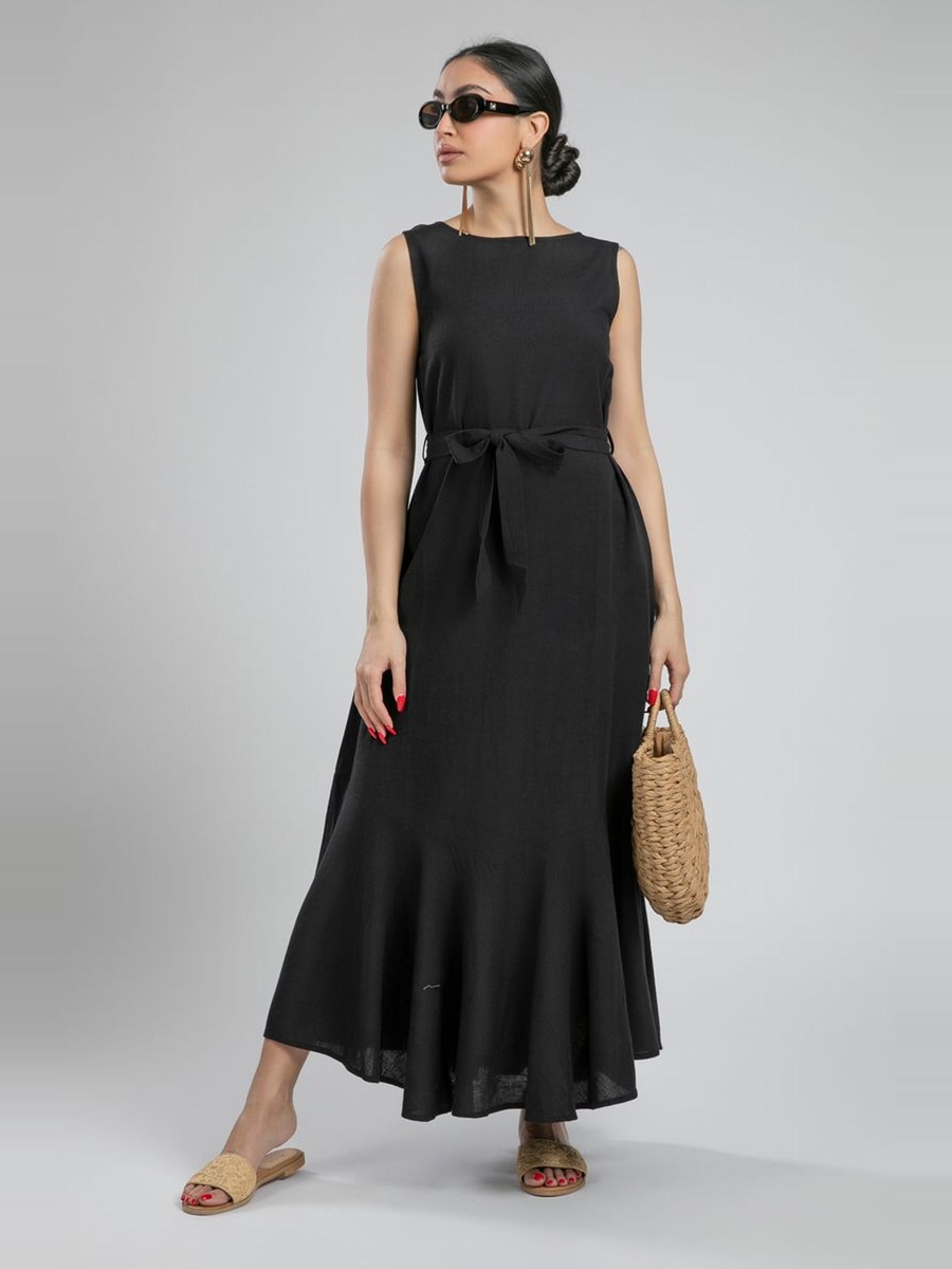 Sleeveless Maxi Dress with Waist Tie
