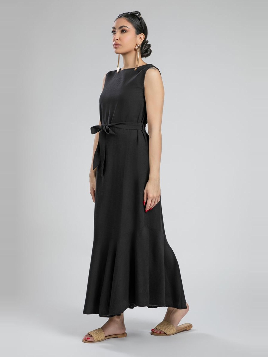 Sleeveless Maxi Dress with Waist Tie